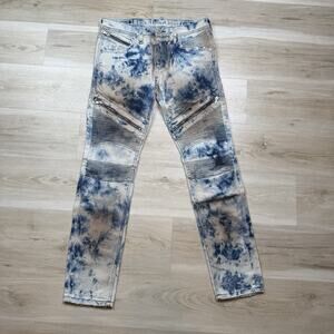 Rock Revival Moto Men's Daviday Jeans Acid Wash Blue - Size 30x32